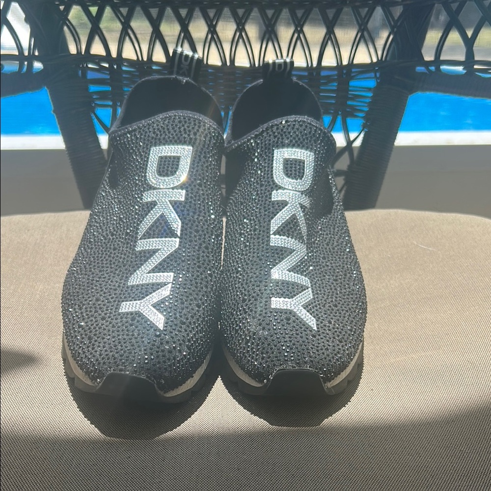 DKNY Black Rhinestone Slip-On Logo Sneakers